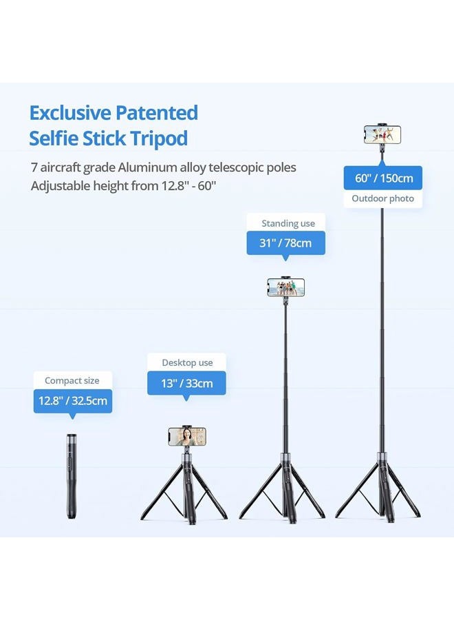 ATUMTEK 60" Selfie Stick Tripod, All in One Extendable Phone Tripod Stand with Bluetooth Remote 360° Rotation for iPhone and Android Phone Selfies, Video Recording, Vlogging, Live Streaming, Black - Image 2